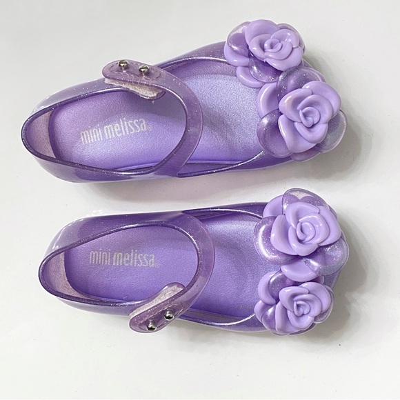 MINI MELISSA glittery purple rose flower ULTRAGIRL GARDEN MARY JANE jelly shoes - Picture 2 of 9